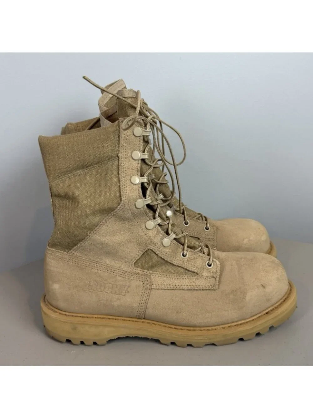 Rocky R6008 Tan Desert Safety Boots Men’s 10.5 W Steel Toe Vibram Tactical